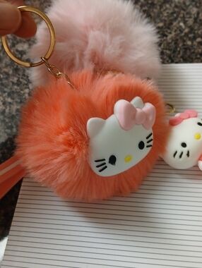 2 Big #HelloKitty Pink and Coral Plush Pom-Pom #Keychain Duo